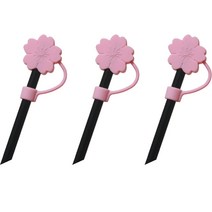 오달라 모아컵 디자인 실리콘 캐릭터 빨대 뚜껑 마개 캡 스토퍼, 3개, 핑크벚꽃