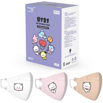 어린숨엣지 라인프렌즈 BT21 아트심볼 새부리형 컬러마스크 대형 RJ 미니니 3종 x 10p 세트, 1세트, 화이트, 라이트핑크, 라이트베이지