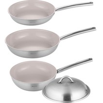 에델코첸 IH인덕션 이지프리즘 스텐 세라믹 코팅 프라이팬 3종 세트, 얼그레이, 프라이팬 24cm + 프라이팬 28cm + 웍팬 24cm + 뚜껑 24cm