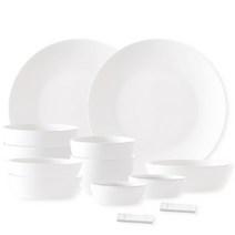 프렐류드 네오본 심플 2인 알뜰 식기 홈세트, 공기 2p + 대접 2p + 찬기 3종 x 2p + 접시 2p + 수저받침 2p, 화이트