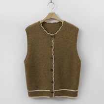 럽스 네프 물결 배색 버튼 니트 조끼