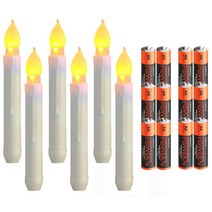 하루연구소 LED 촛불 양초 램프 캔들 야외자동조명 6p + 배터리 12p 세트, 화이트