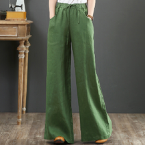 예따여기 여성용 봄 여름 와이드 면마혼방 팬츠