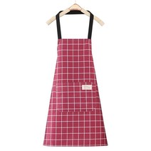 씨오브비 주방용 카페용 방수 체크 앞치마, 레드, 1개