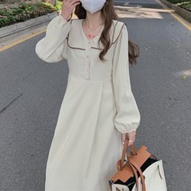 메이첼 더블 레이어드 스퀘어 카라 밴딩 퍼프 소매 롱 원피스 02001