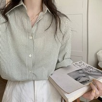 여성용 시어서커 반팔 스트라이프 셔츠