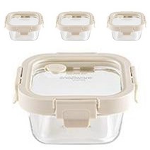 코렐 스냅웨어 네이처스냅 유리밀폐용기 정사각 320ml*4아이보리, 320ml, 4개