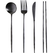 마리포사 커트러리 디너스푼 + 젓가락 + 디너포크 + 디너나이프 세트, 블랙