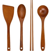 라온누리 자연애 옻칠 우드 조리기구 4종 세트, 뒤집개 L 사선형 + 요리스푼 L + 국자 L + 튀김젓가락 L 1쌍