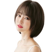 하이유니 스트레이트 펌 숏 컷 헤어 단발 통가발 가발 32cm + 가발망 + 거치대 세트, 챠콜블랙, 1세트