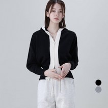 어썸어라운드 여성용 더블 지퍼 배색 후드 니트 가디건