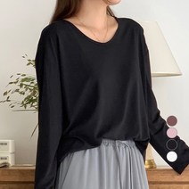 아피나르 여성용 브이넥 루즈핏 찰랑 긴팔 티셔츠