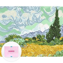 디클레어 액자 캔버스형 보석십자수 DIY 키트 40 x 50 cm, 고흐 삼나무가 있는 밀밭, 1세트