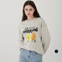 Elle Girl 오버핏 그래픽 특양면 맨투맨 PLAY GROUND 오트밀 멜란지 M