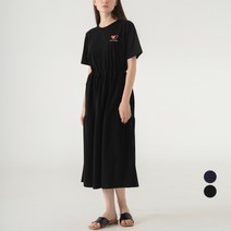 ELLE PARIS 허리 스트링 자수 그래픽 면 원피스