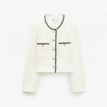 미쏘 여성용 라운드넥 배색 트위드 재킷