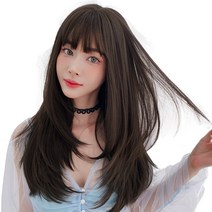 하이유니 레이어드 C컬 펌 롱 통가발 65cm + 가발망 + 거치대 세트, 챠콜블랙