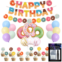 투코비 생일파티 장식 풍선 + 손펌프 + 고정테이프 세트, 도너츠 레인보우, 1세트