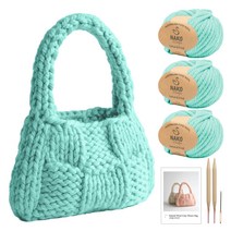 yarna 내추럴울 코지 위브백 DIY 패키지 세트, 1세트, 3 아쿠아민트