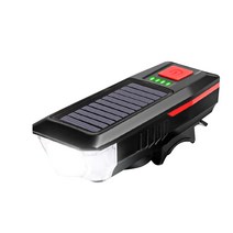 태양광 솔라 USB 충전형 자전거 LED 전조등 라이트 전자벨, 검정, 1개