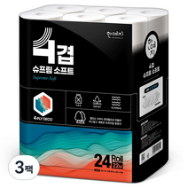 한예지 4겹 슈프림 소프트 천연펄프 화장지 22m, 3팩, 24롤