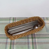 PP라탄바구니 사각스푼케이스, 브라운, 1개