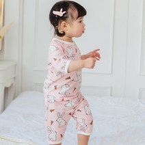 보보 여아용 무형광 바니바니 7부 실내복 세트