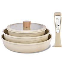 디토 매직홀더 IH 인덕션 전용 겸용 냄비 5종 세트, 베이지, 18cm 냄비 + 18cm 유리커버 + 22cm 멀티팬 + 24cm 프라이팬 + 매직홀더 손잡이