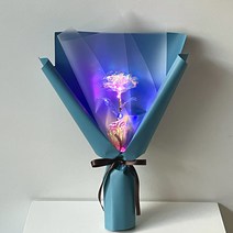 미다운플라워 조화 홀로그램 장미 미니꽃다발 LED 한송이, 아쿠아마린