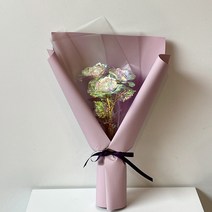 미다운플라워 조화 홀로그램 장미 미니 꽃다발 세송이, 인디퍼플