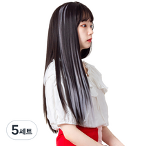 가발위드 와이드 컬러 포인트 피스 스트레이트 4p + 트윙클 붙임머리 세트, 라이트그레이(컬러피스), 랜덤발송(붙임머리), 5세트