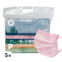 에어에이드 컬러 필터 일회용 부직포 마스크 대형 핑크, 50개입, 5개