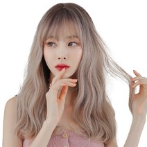 하이유니 옴브레 웨이브 펌 헤어 통가발 가발 53cm + 가발망 + 거치대 세트, 펄아이보리