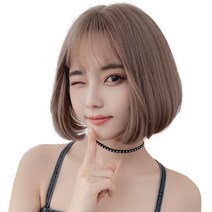 하이유니 보니 펌 보브 컷 헤어 단발 통가발 가발 28cm + 가발망 + 거치대 세트, 통가발(문라이트핑크), 랜덤발송(가발망, 거치대)