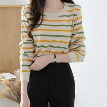여성용 소리컬러단 스트라이프 배색 긴팔 니트 n1893