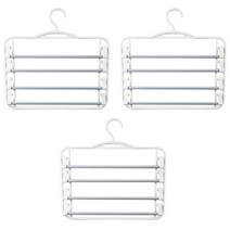 VWY 다용도 플라스틱 4단 바지걸이, 화이트, 3개입