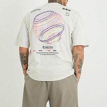 파이브라지 남성용 빅사이즈 오버핏 블루프린트 그래픽 나염 반팔 티셔츠