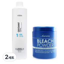 오로라 파워 하이라이트 브리치 탈색 파우더 500g + 로레알 옥시던트 크림 산화제 1000ml 세트, 2세트