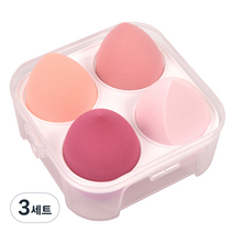 타이탄 뷰티 물방울 에그 똥퍼프 메이크업 스펀지 4종 + 케이스 세트, 핑크, 3세트