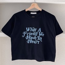 티탁 여성용 데일리 기본핏 라운드넥 코튼 레터링 프린팅 세미크롭 반팔 티셔츠 TTCE38