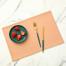 더블제이유 인조가죽 방수 사각 식탁매트 2p, 로즈, 45 x 30 cm