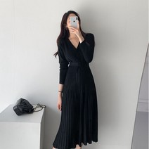 아이엠몽 여성용 플리츠 벨트 롱 원피스