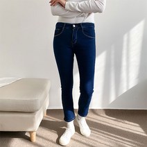 여성용 진청 피치기모 스판 스키니진