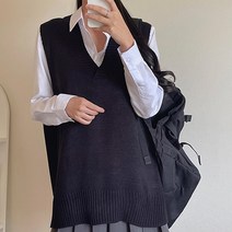 라미르 박스핏 원피스기장 롱 브이넥 니트 조끼