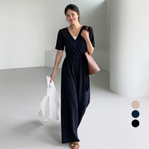 바블링브룩 여성용 브이넥 반팔 랩 점프슈트