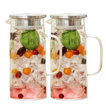 이우아여사 내열유리 차거름망 냉장고물병 2p, 혼합색상, 1000ml