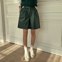 시크폭스 여성용 베이플핀턱 레더4부 팬츠