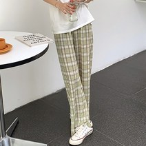 레몬소울 여성용 발티 체크 밴딩 와이드 팬츠