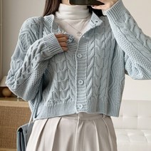 시크블랙 여성용 클레루 꽈배기 크롭 라운드 가디건 CD1799K1C