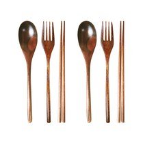 니트 옻칠 수저세트, 2세트, 무지  숟가락 + 젓가락 + 포크